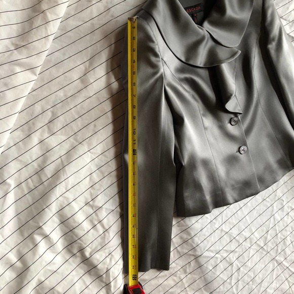 Escada Gray 100% Silk Top/Jacket with ruffle front - Picture 10 of 12
